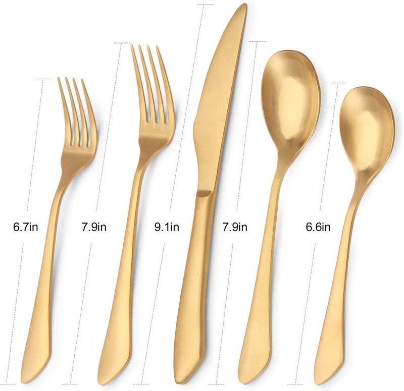 sharecook Matte Gold Silverware Set, 20-Piece Stainless Steel Flatware Set, Kitchen Utensil Set Service for 4, Satin Finish Tableware Cutlery Set for Home and Restaurant, Dishwasher Safe - Image 2